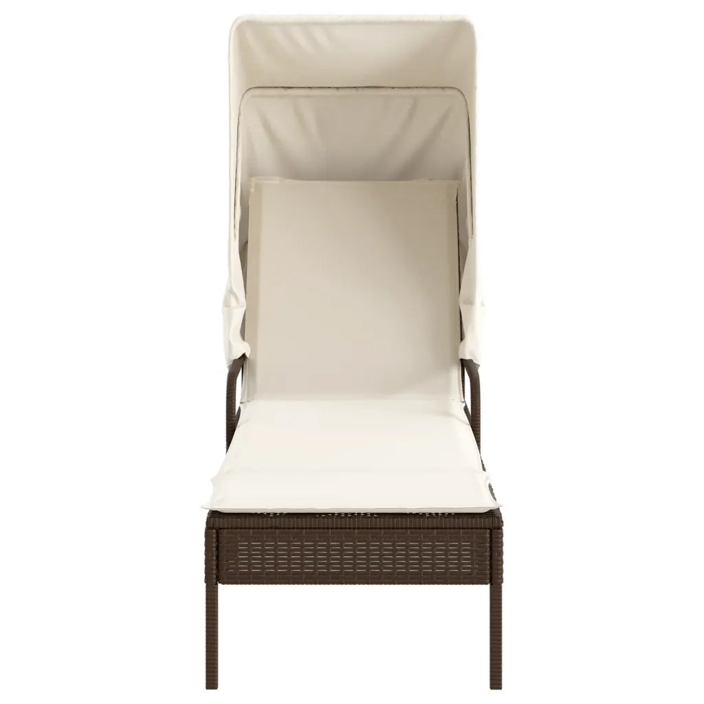 Lettino Prendisole con Baldacchino Marrone in Polyrattan 368189