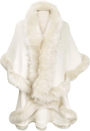 Poncho per donne - Cappotta con pelo finto - Taglia libera - Fit rilassato - Maniche aperte - Acquario resistente