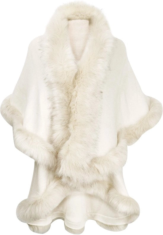 Poncho per donne - Cappotta con pelo finto - Taglia libera - Fit rilassato - Maniche aperte - Acquario resistente