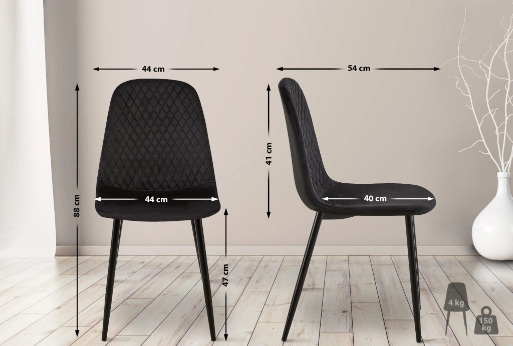 Sedia Giverny con cuciture decorative Velluto,nero