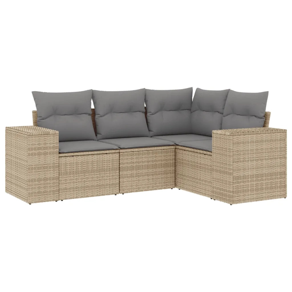Set Divano da Giardino 4 pz con Cuscini Beige in Polyrattan 3254846