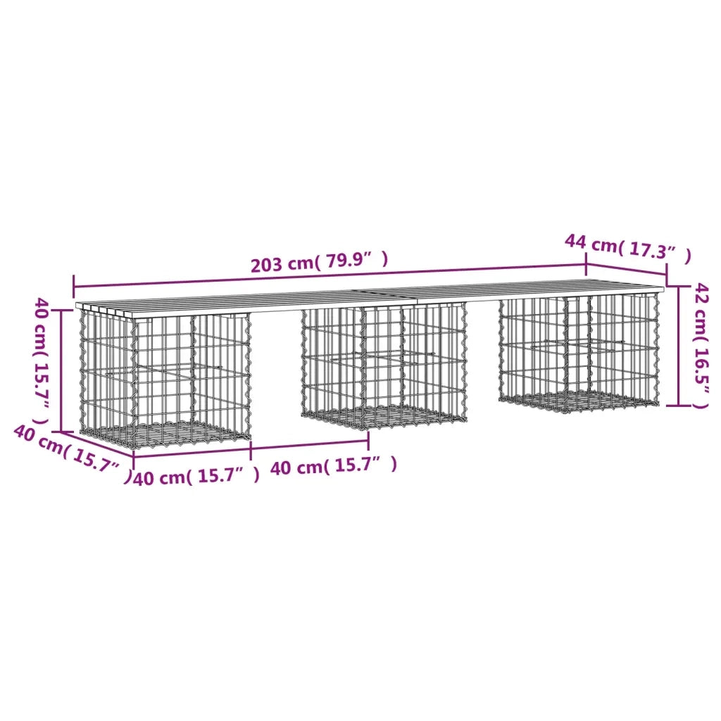 Panca da Giardino Design Gabbione-Sgabello-Panca da esterno 203x44x42 cm Massello Douglas