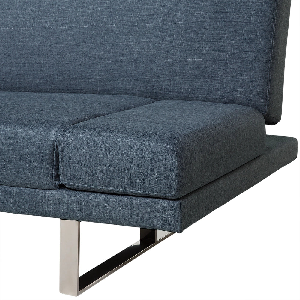 Divano Letto Rivestimento Tessuto Blu Scuro 4 Posti Meccanismo Click Clack Braccioli Regolabili