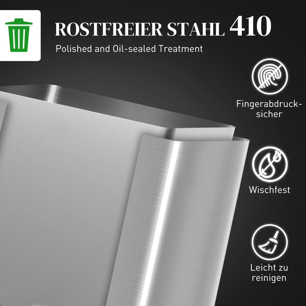 Cestino per Rifiuti 20+14L con Pedale e Cestello Interno ¨C zephmum ¨C Acciaio Inox 32.5x31.5x78 cm Argento