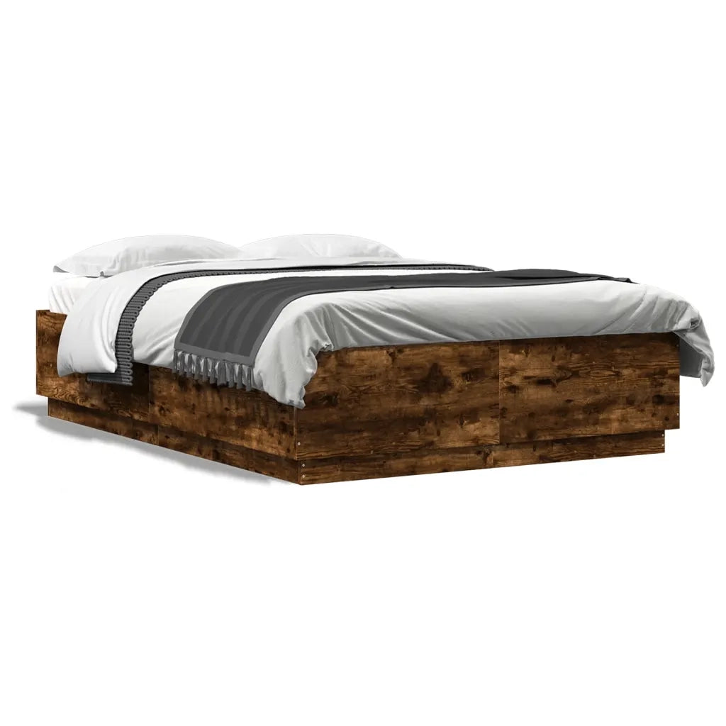 Giroletto con Luci LED-Struttura Letto Rovere Fumo 140x200 cm Legno Multistrato