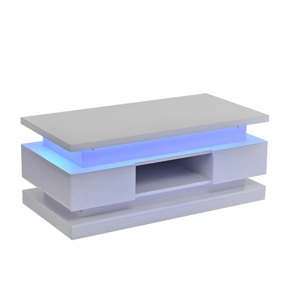 Tavolino da caff¨¨ con cassetti e LED ¨C Minimal ¨C Bianco lucido MDF 100x50x40