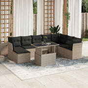 Set Divano da Giardino 9pz con Cuscini Grigio Chiaro Polyrattan