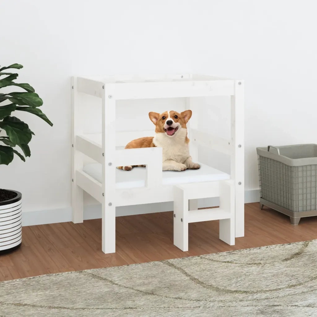 Cuccia per Cani Bianco 55,5x53,5x60cm in Legno Massello di Pino 822368