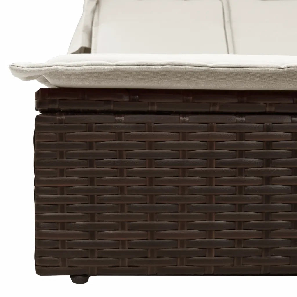 Lettino Doppio con Baldacchino e Cuscini Marrone in Polyrattan 368638