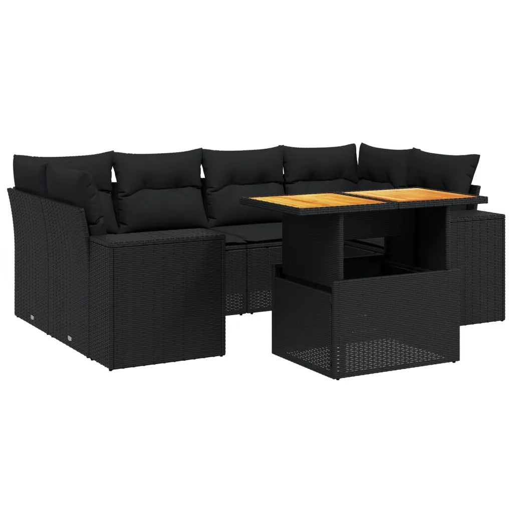 Set Divani da Giardino con Cuscini 7pz Nero Polyrattan