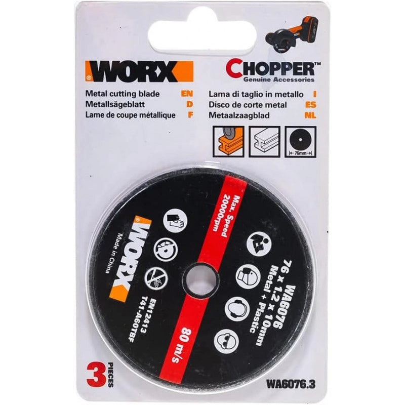 Set 3 Dischi da taglio WA6076 76 mm per mini smerigliatrice taglio metallo acciaio per WX801 MakerX - Worx