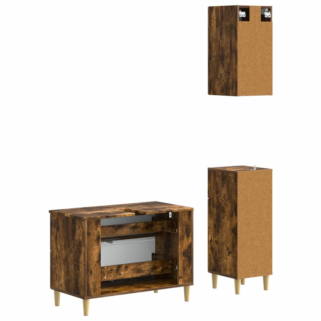 Set di armadietti da bagno in 3 pezzi ARNHEM Rovere Fumo 3417770