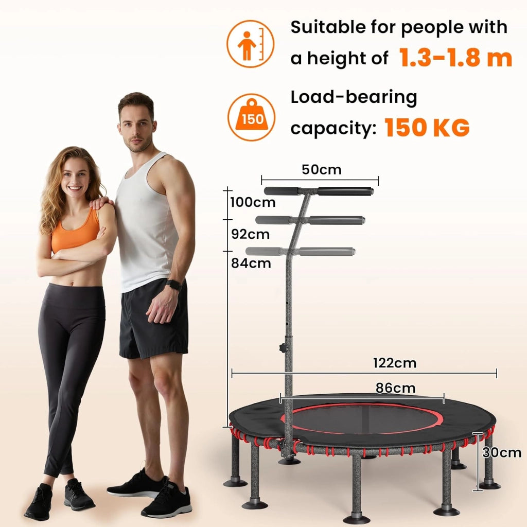 Trampolino Fitness da Interno | Copertura Protettiva Imbottita | Fino a 150 kg Capacità Carico | 3 Altezze Manubrio Regolabili | Senza Installazione | Bambini Adulti | Ø102 cm/122 cm | Casa