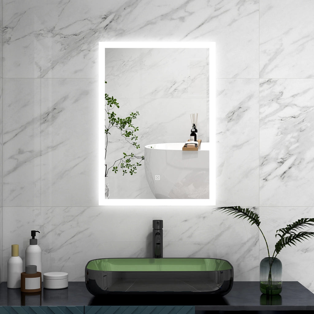 AICA Specchio 70x50cm,3 colori,Memoria, Antifog,Regorabile,Retroilluminato,doppio interruttore