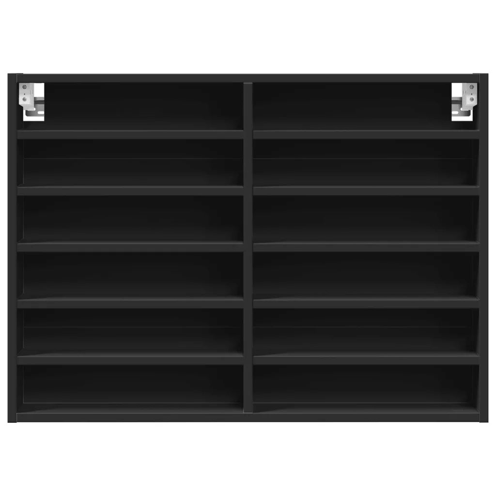 Armadietto con Vetrina Nero 80x8,5x58 cm in Legno Multistrato 847955