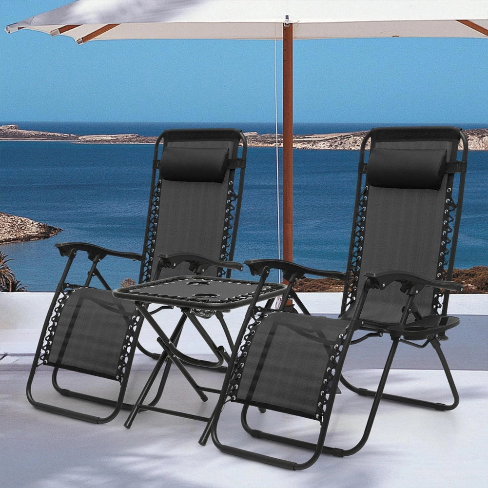 Set 2 Sedie Sdraio Zero Gravity Reclinabili Tavolino Pieghevole Esterno Giardino