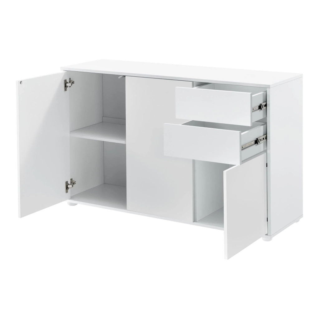 Credenza cassettiera pratico mobile contenitore con 2 cassetti 3 ante 117 cm bianco opaco 03_0005047