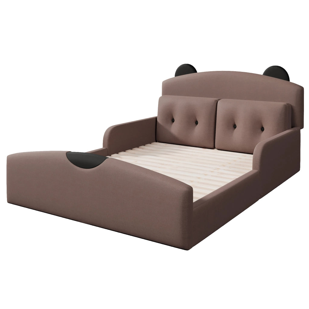 Letto 140x200 cm - Lenzuola di lino,Testiera imbottita,Include 2 cuscini decorativi,Color caffè