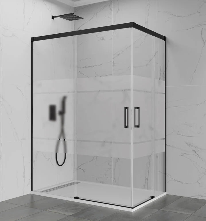 Box doccia angolare BASIC apertura al vertice 120x70 cm (115-120/65-70) nero opaco vetro satinato