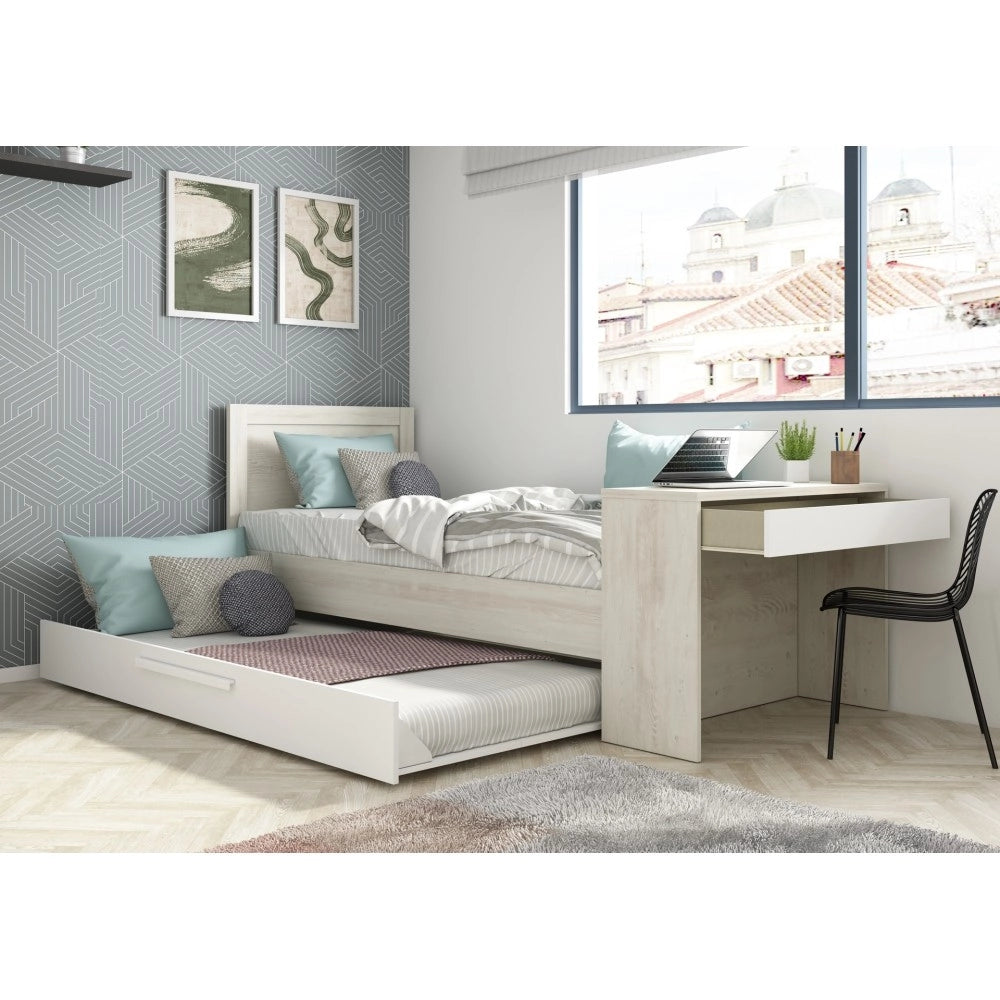 Letto con scrivania integrata e letto estraibile colore bianco vintage e bianco 1950