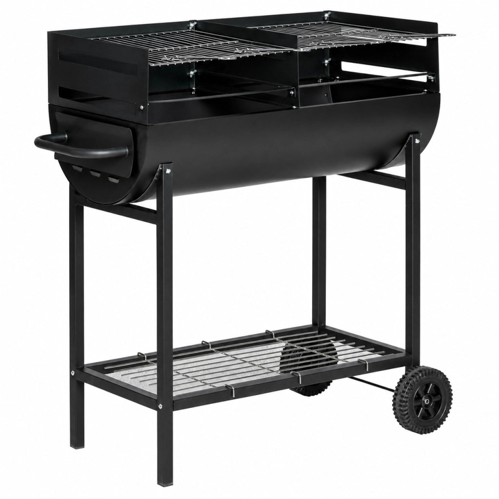 Barbecue In Acciaio Resistente Con Ruote E Ripiano Portaoggetti Alimentazione A Carbone 90 x 45 x 96 Cm Nero
