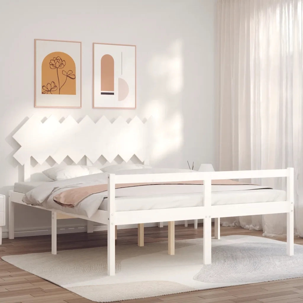 vidaXL Letto per Anziani con Testiera Bianco 160x200 cm Legno Massello