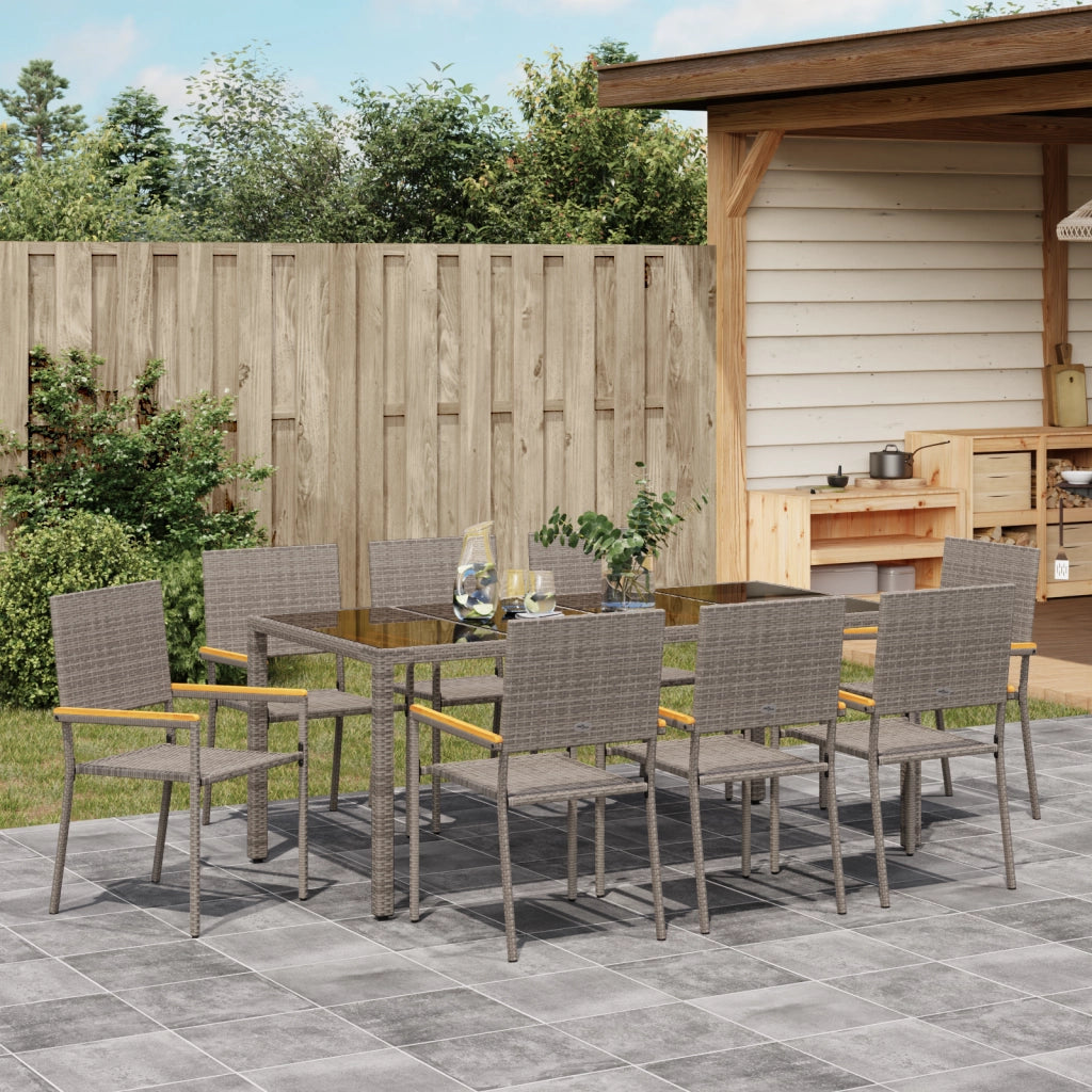 Set da Pranzo da Giardino  9 Pezzi Grigio in Polyrattan