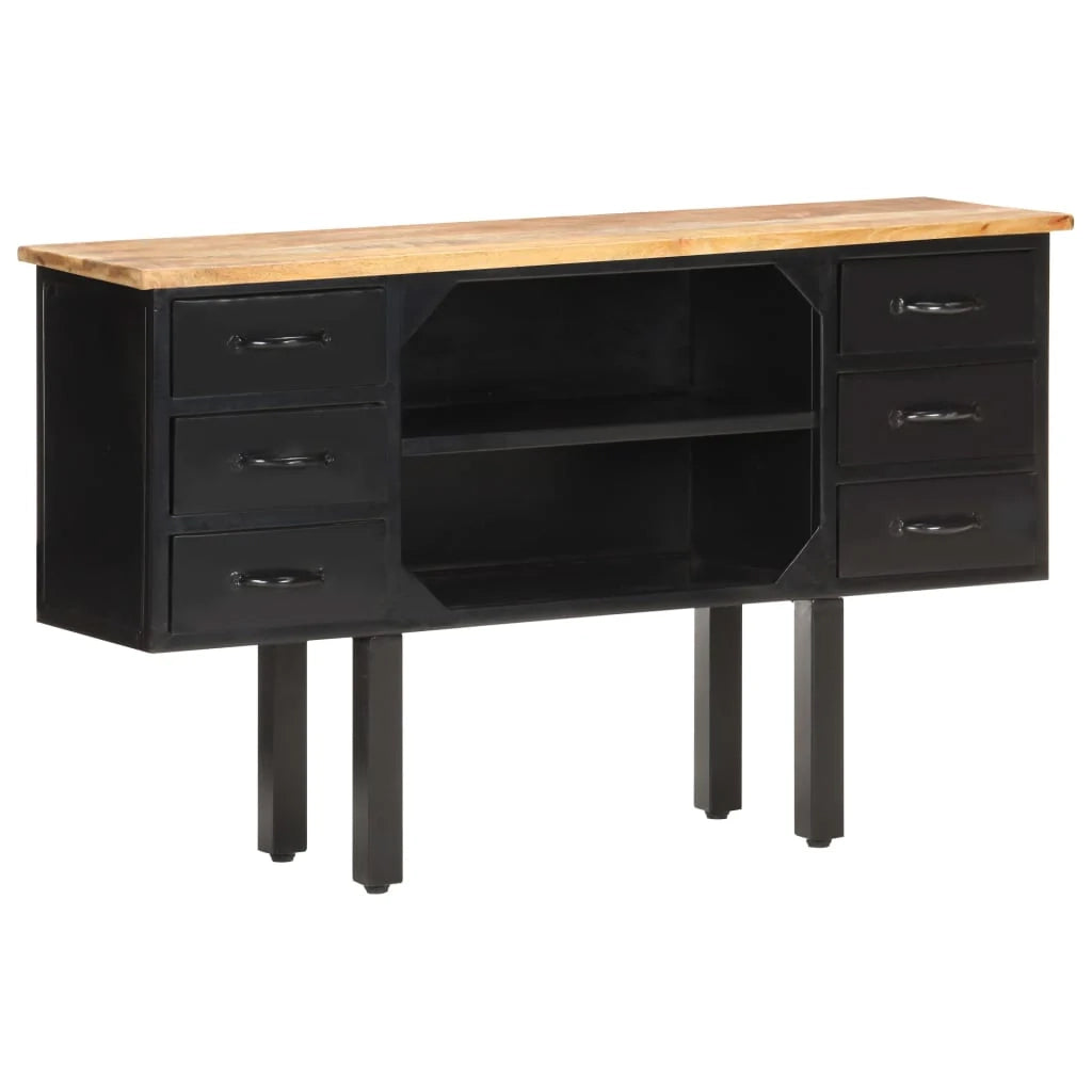 Buffet credenza cassettiera armadio mobile contenitore organizer per cucina soggiorno salotto 110 x 30 x 65 cm legno massello di mango grezzo e acciaio marrone 02_0029509