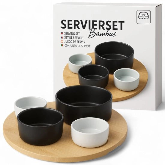 Servizio da Tavola 5-delicato - Tavolo di Servizio in Legno Ø 25 cm - Piatti di Cotto - Scodelle per Snack e Dips - Servizio da Tavola Stiloso - Per Antipasti/Tapas - Scodelle per Servire