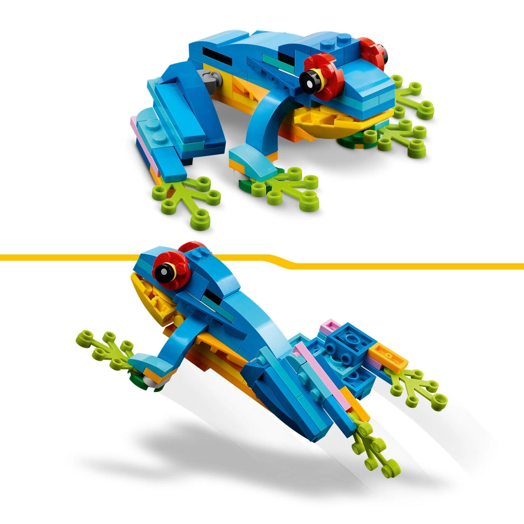 LEGO 31136 Creator Pappagallo Esotico, Set 3 in 1 con Pesce e Rana, Figure di Animali Giocattolo della Giungla, Giochi C