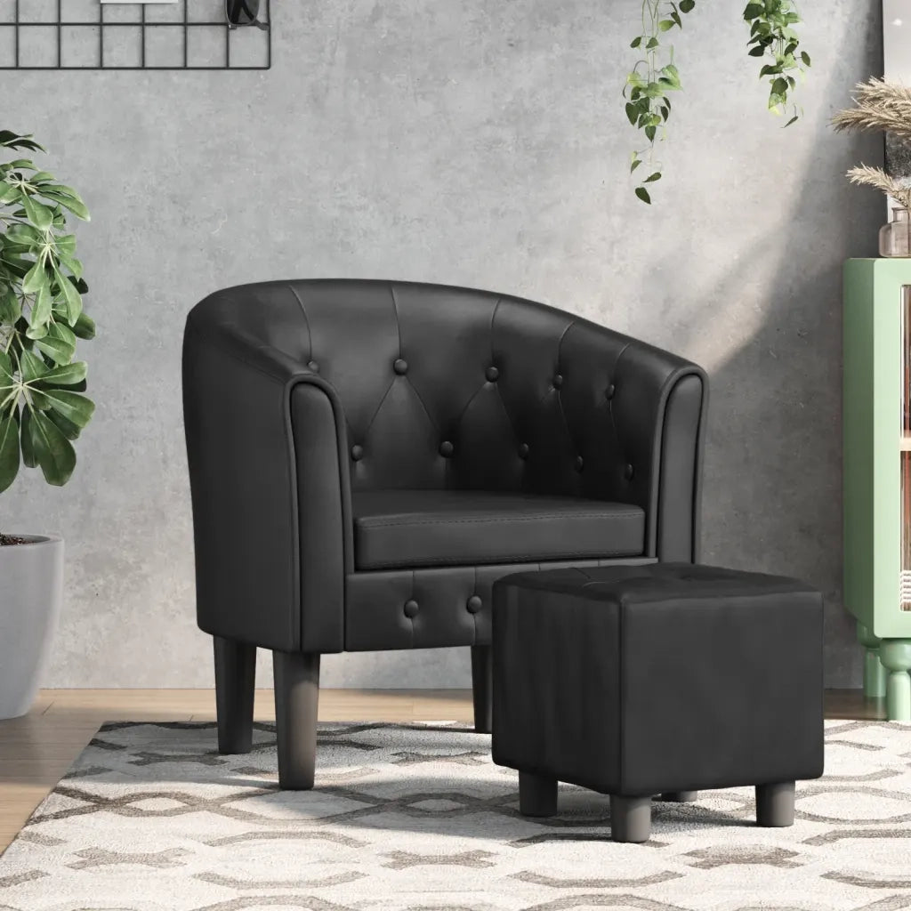 Divano Sedia-Poltrona Cabriolet e Poggiapiedi Nera Similpelle 158606