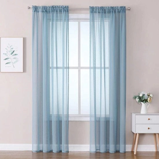 Vetrata a Tende - Vetrature - 140x215cm - Blu Tessuto - 2 pezzi