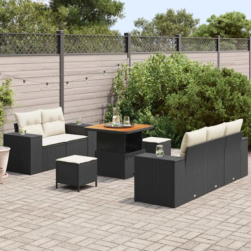 Set Divano da Giardino 8 pcs Nero polyrattan