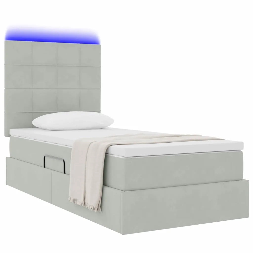 Letto con contenitore LED e materasso Grigio Chiaro 90 x 200 cm