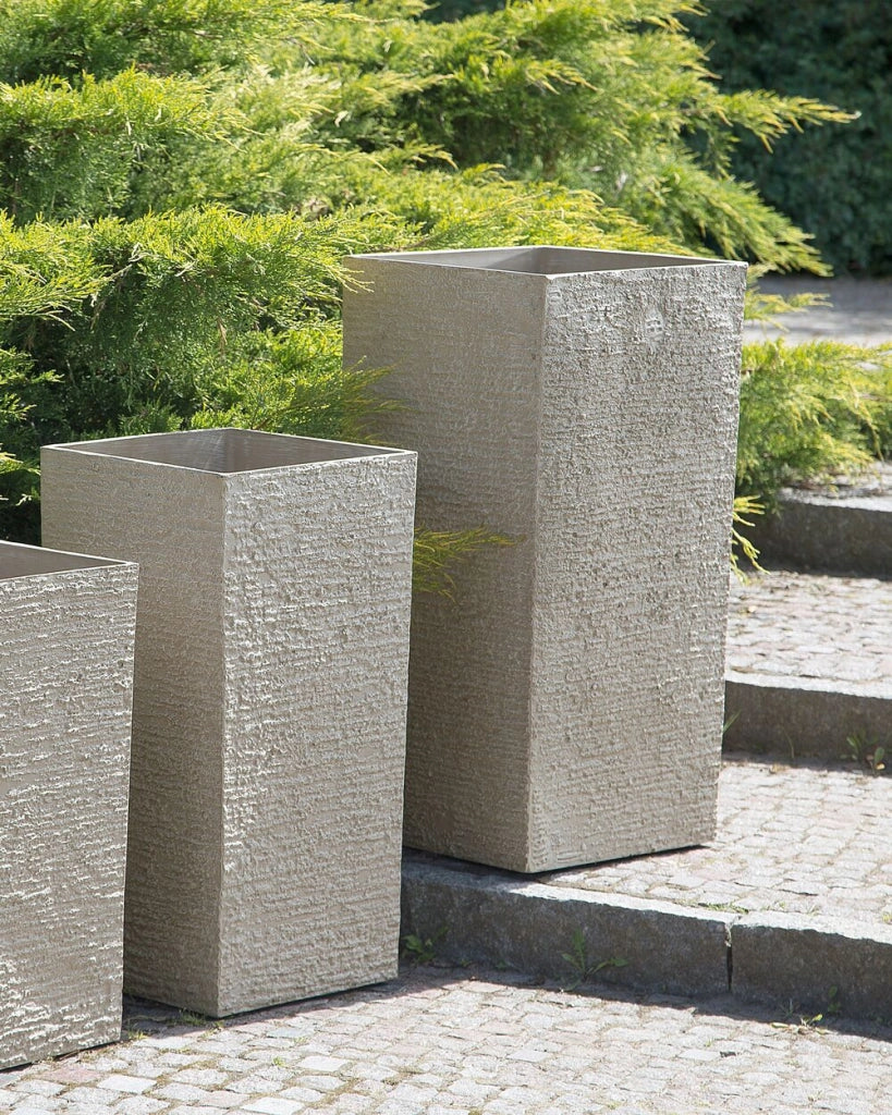 Vaso per piante alto in pietra beige 40 x 40 x 81 cm Fioriera per interni ed esterni