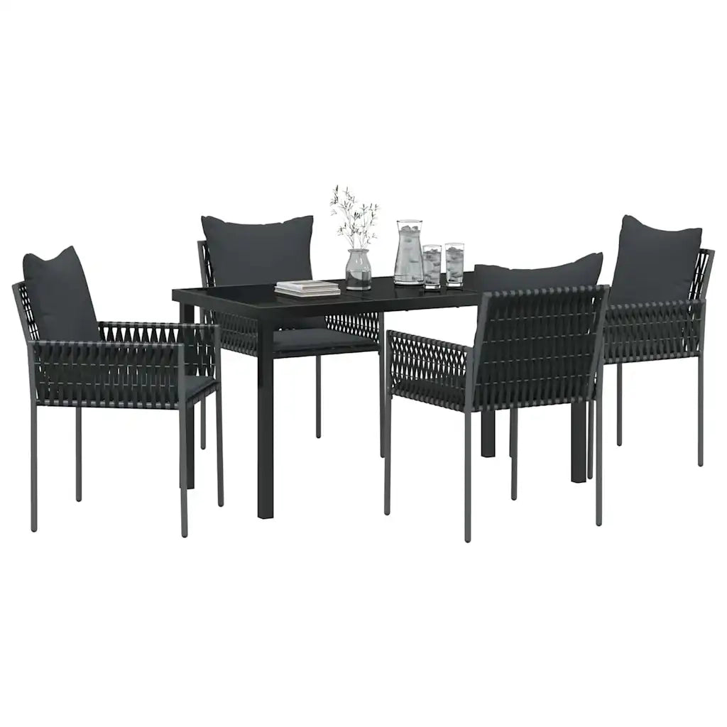 Set da Pranzo per Giardino 5 pcs Nero e Grigio Rattan in PE