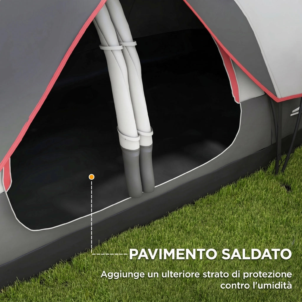 Tenda da Campeggio 6 Posti con 2 Stanze Separate, Poliestere e Fibra di Vetro, 450x215x180 cm, Grigio