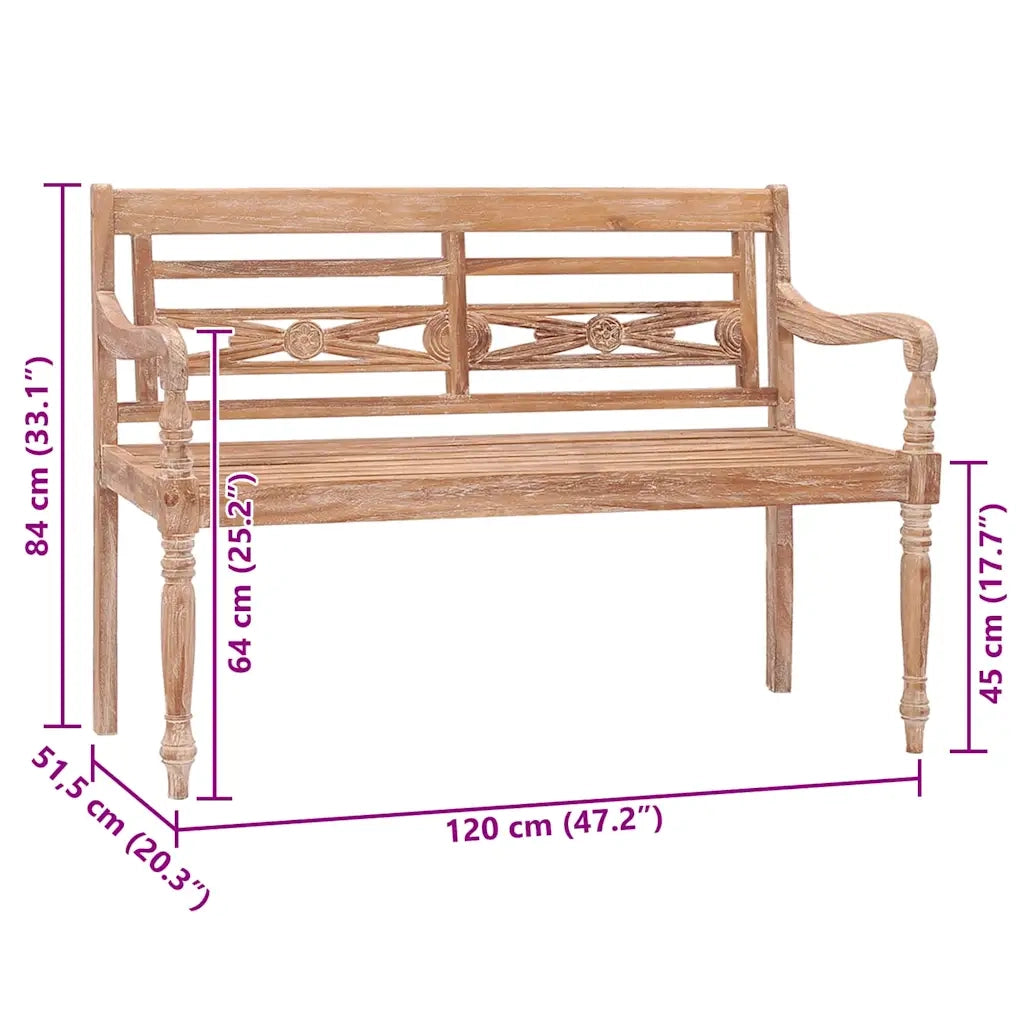 Panca Batavia 120 cm Bianco Slavato in Legno Massello di Teak 316035