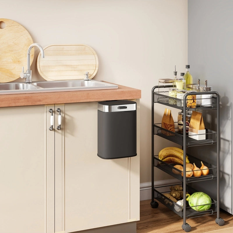 Bidone per rifiuti in acciaio inox nero 5 L con coperchio a pressione e secchio interno estraibile