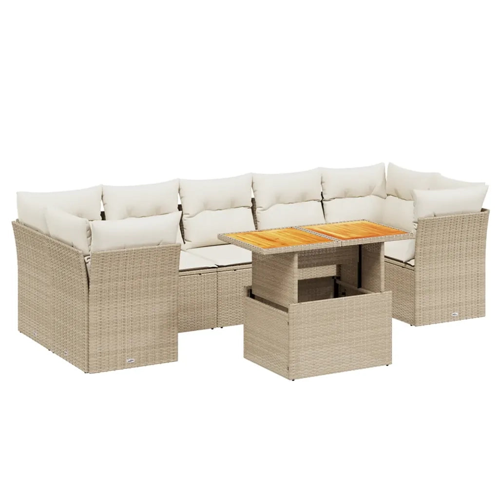 Set Divano da Giardino 8 pz con Cuscini Beige in Polyrattan