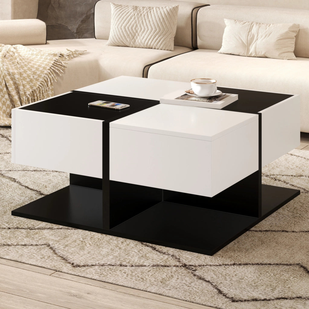 Tavolino da caffè quadrato bicolore con 2 cassetti 70x70 cm