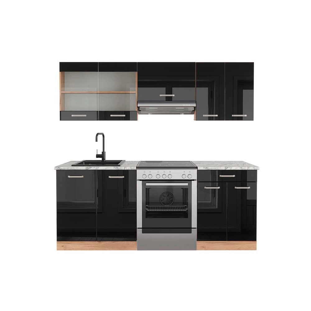 Vicco Cucina componibile Rovere nero/oro lucido 200 cm , PL Marmo
