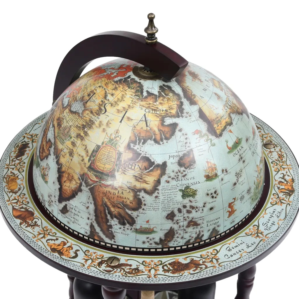 Minibar a Forma di Globo con Supporto in Legno di Eucalipto Blu 320905