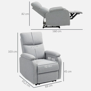 Poltrona Relax TV con funzione reclinabile, tessuto effetto lino, portata 150 kg, grigia