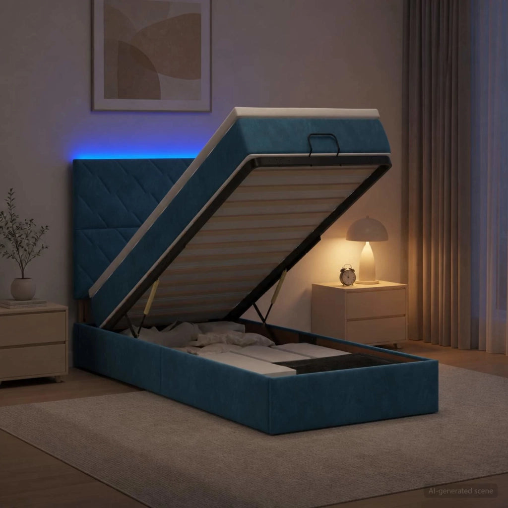 Letto Ottomano con Materasso e LED Blu scuro 80 x 200 cm 3458341