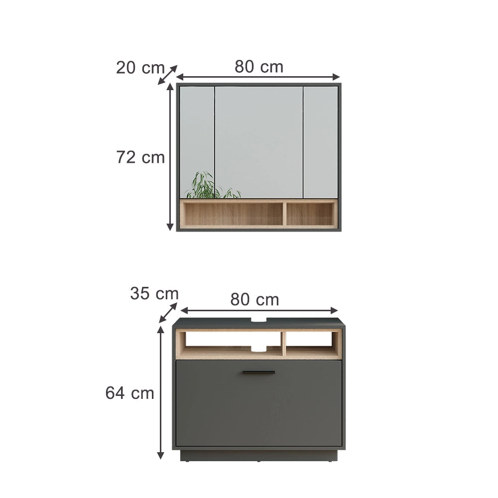 Vicco Set di mobili da bagno Antracite/Sonoma Set 1