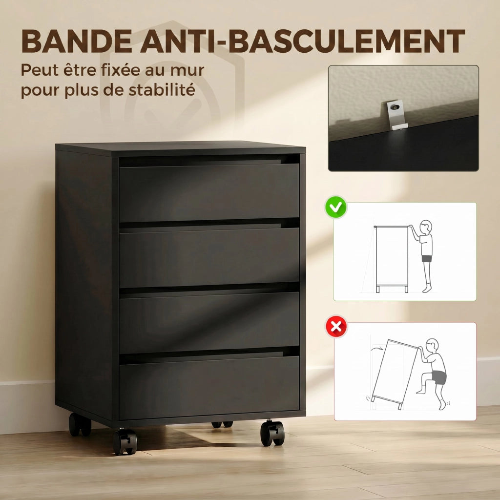 Scrivania con cassetti ¨C zephmum ¨C 4 cassetti in legno nero su ruote