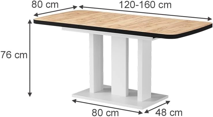 tavolo da pranzo allungabile Fenaro, Quercia dorata/bianco, 120 x 80 cm 2 parti, allungabile con prolunga a inserto per un'estensione flessibile del tavolo