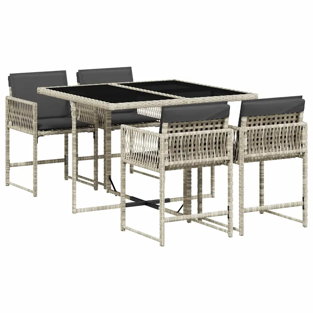 Set Pranzo da Giardino 5pz | Set Salotto da Giardino con Cuscini Grigio Chiaro Polyrattan