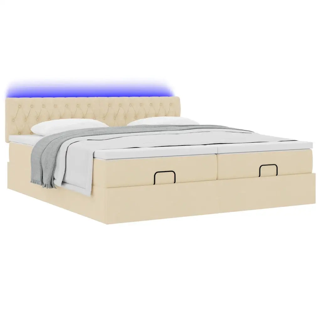 Struttura Letto Pouf con Materassi Crema 160x200 cm in Tessuto 3312862